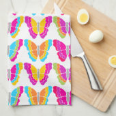 可愛ガーリーい色数々のの虹の蝶パターン キッチンタオル (四つ折り)