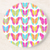 可愛ガーリーい色数々のの虹の蝶パターン コースター (正面)