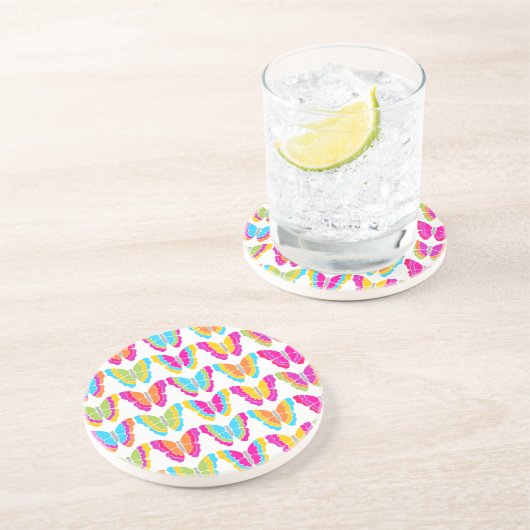 可愛ガーリーい色数々のの虹の蝶パターン コースター (側面)