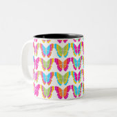 可愛ガーリーい色数々のの虹の蝶パターン ツートーンマグカップ (正面左)