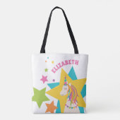 可愛ガーリーい虹の一角星お名前 トートバッグ (裏面)