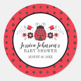 可愛ガーリーい赤いラディバグ赤ちゃんシャワー ラウンドシール