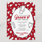 可愛ガーリーい赤い月経パッド第1期パーティー 招待状 (正面/裏面)
