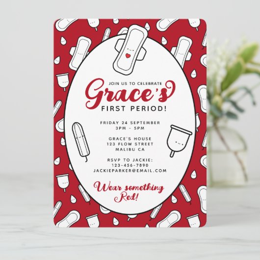 可愛ガーリーい赤い月経パッド第1期パーティー 招待状 (スタンド正面)