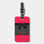 可愛ガーリーい赤エレガント水玉模様 – ブラックボウ ラゲッジタグ (正面縦)
