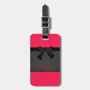 可愛ガーリーい赤エレガント水玉模様 – ブラックボウ ラゲッジタグ
