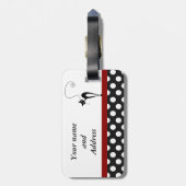 可愛ガーリーい黒エレガント猫水玉模様モノグラム ラゲッジタグ (裏面縦)