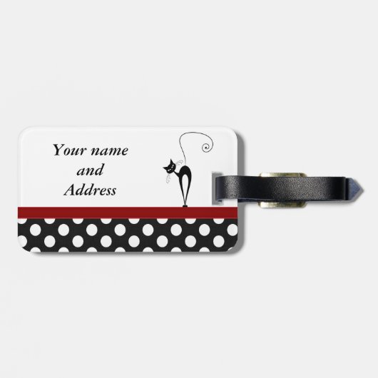 可愛ガーリーい黒エレガント猫水玉模様モノグラム ラゲッジタグ (裏面横)