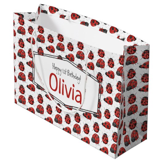 可愛ガーリーい黒水色ラディバグパターン ラージペーパーバッグ (裏面アングル)