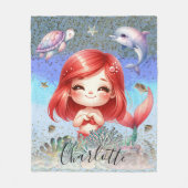 可愛ガーリーい「海の下の人魚」赤毛 フリースブランケット (正面)