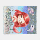 可愛ガーリーい「海の下の人魚」赤毛 フリースブランケット (正面(横))