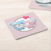 可愛キスをするいクマかわいい スクエアペーパーコースター (アングル)