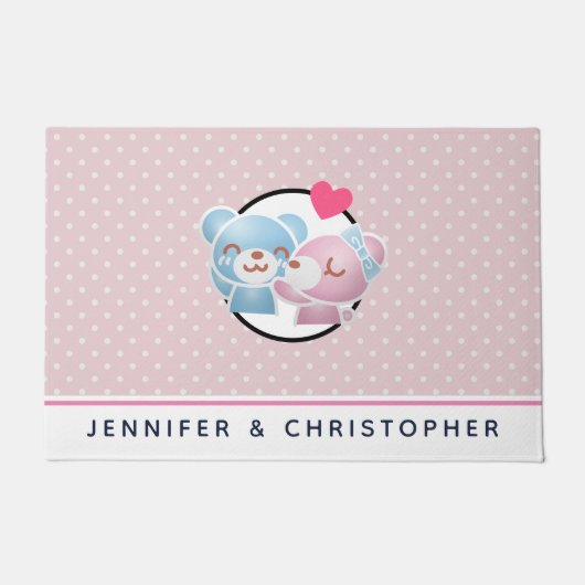 可愛キスをするいクマかわいい ドアマット (正面)