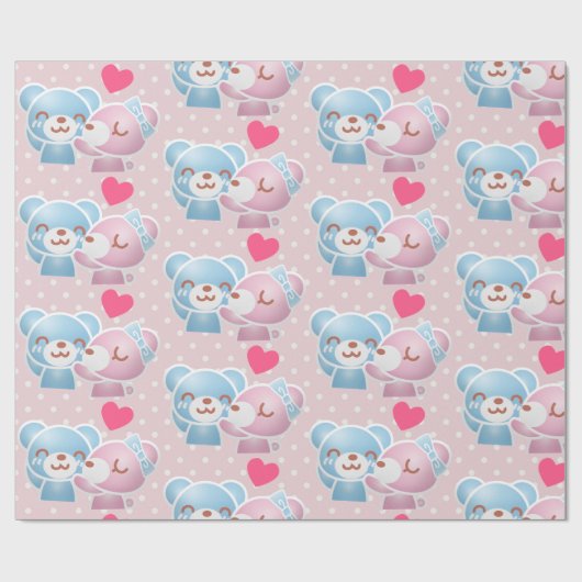 可愛キスをするいクマかわいい ラッピングペーパー (フラット)