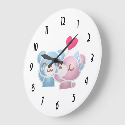 可愛キスをするいクマかわいい ラージ壁時計 (傾斜)