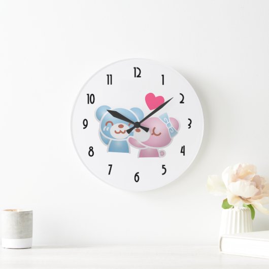 可愛キスをするいクマかわいい ラージ壁時計 (ホーム)