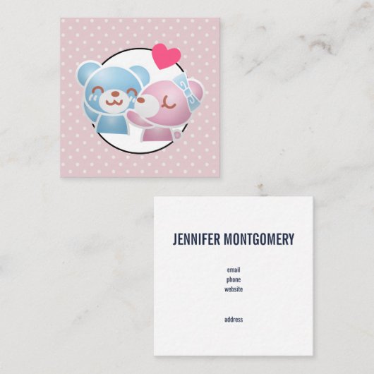可愛キスをするい水玉模様とかわいい スクエア名刺 (正面/裏面)