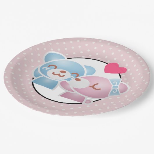 可愛キスをするい水玉模様とかわいい ペーパープレート (アングル)