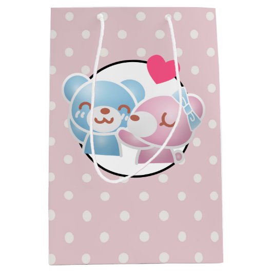 可愛キスをするい水玉模様とかわいい ミディアムペーパーバッグ (正面)