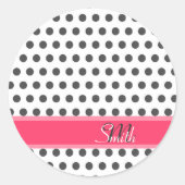 可愛クールいトレンディーモノグラムグレー大水玉模様 ラウンドシール (正面)