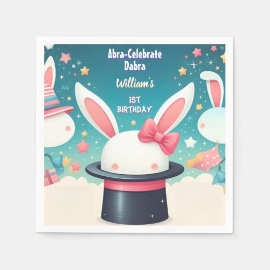 可愛クールいバニーパーティー魔法ショー1st誕生日 スタンダードカクテルナプキン (正面)