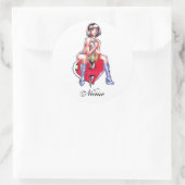 可愛クールいマンガ女の子ハートとタトゥー ラウンドシール (バッグ)