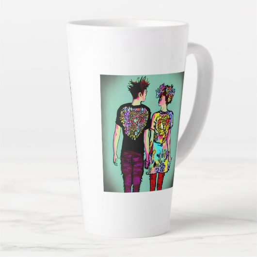 可愛グランジい男とかわいらしパンク女の子が手を握り カフェラテマグ (右アングル)