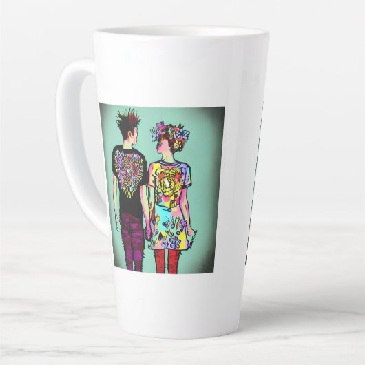 可愛グランジい男とかわいらしパンク女の子が手を握り カフェラテマグ (左アングル)