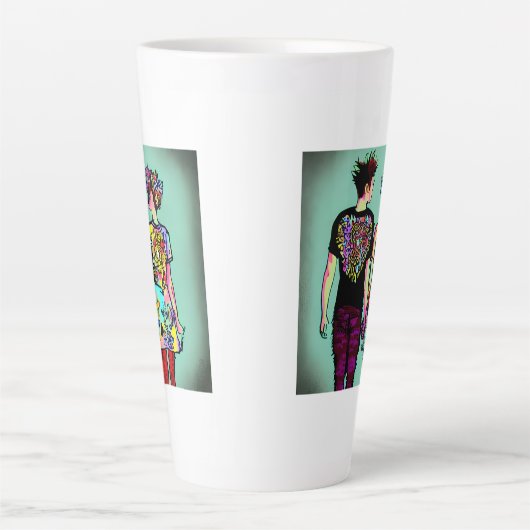 可愛グランジい男とかわいらしパンク女の子が手を握り カフェラテマグ (正面)