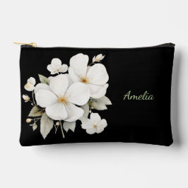 可愛シンプルいエレガント黒と花 アクセサリーポーチ