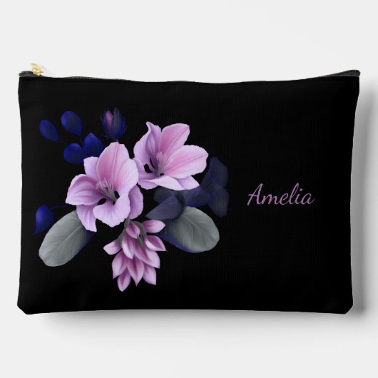 可愛シンプルいエレガント黒と花 アクセサリーポーチ (正面)