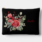 可愛シンプルいエレガント黒と花 アクセサリーポーチ (正面)