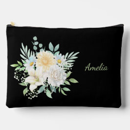 可愛シンプルいエレガント黒と花 アクセサリーポーチ