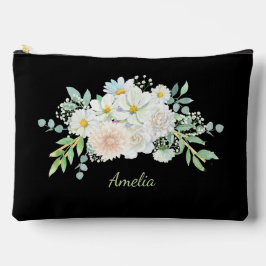 可愛シンプルいエレガント黒と花 アクセサリーポーチ