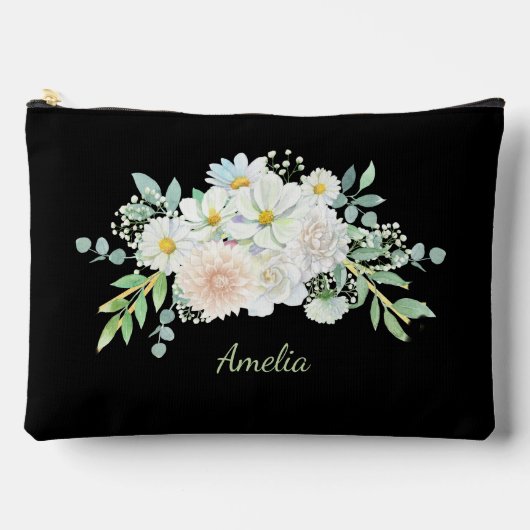 可愛シンプルいエレガント黒と花 アクセサリーポーチ (正面)