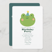 可愛シンプルいカエルの森と動物誕生日 招待状 (正面/裏面)