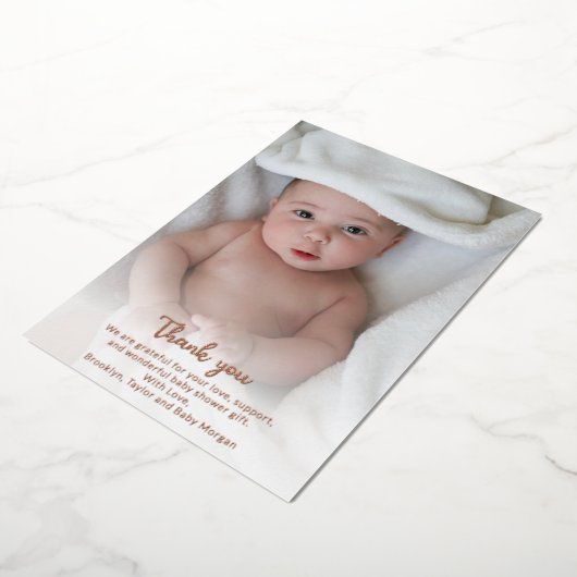 可愛シンプルいカスタム新生児写真サンキュー 箔招待状 (回転した状態)