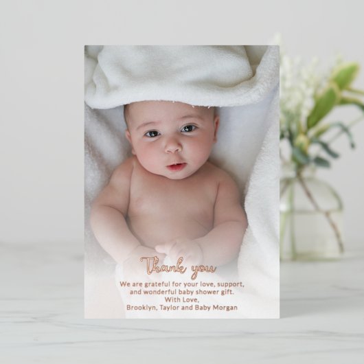 可愛シンプルいカスタム新生児写真サンキュー 箔招待状 (立ち正面)