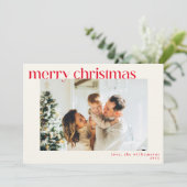 可愛シンプルいカスタム赤モダンい写真クリスマス シーズンカード (スタンド正面)