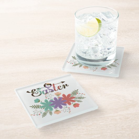 可愛シンプルいカラフル花 ガラスコースター (アングル)