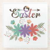 可愛シンプルいカラフル花 ガラスコースター (正面)