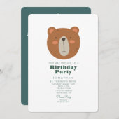 可愛シンプルいクマの森と動物誕生日 招待状 (正面/裏面)