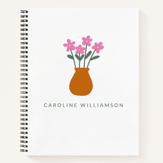 可愛シンプルいピンクの花瓶パーソナライズされた ノートブック (正面)