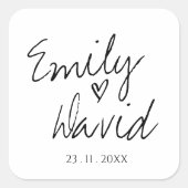 可愛シンプルいミニマリスト黒と白結婚の スクエアシール (正面)