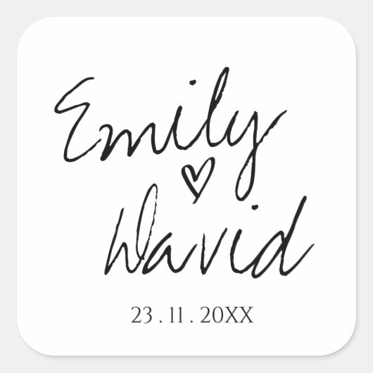可愛シンプルいミニマリスト黒と白結婚の スクエアシール (正面)