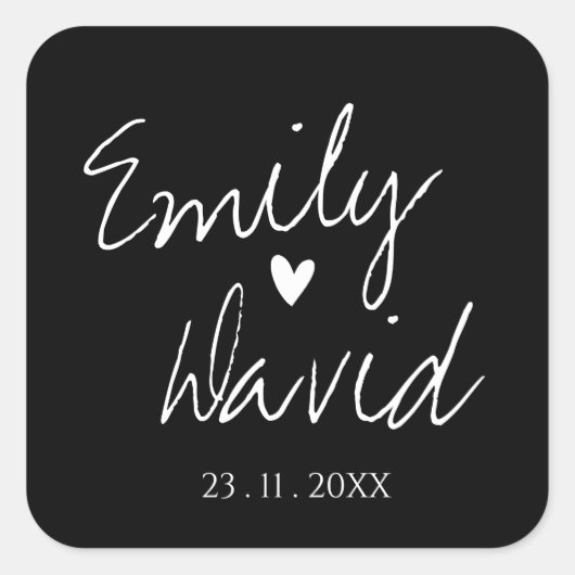 可愛シンプルいミニマリスト黒と白結婚のSqu スクエアシール (正面)