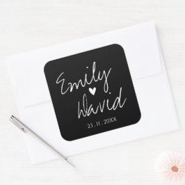 可愛シンプルいミニマリスト黒と白結婚のSqu スクエアシール