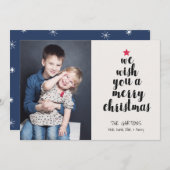 可愛シンプルいモダン言葉のクリスマスツリー シーズンカード (正面/裏面)