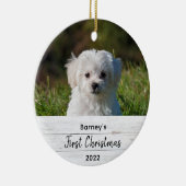 可愛シンプルい初めてのクリスマス素朴ウッドペットフォト セラミックオーナメント (右)