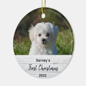 可愛シンプルい初めてのクリスマス素朴ウッドペットフォト セラミックオーナメント (左)